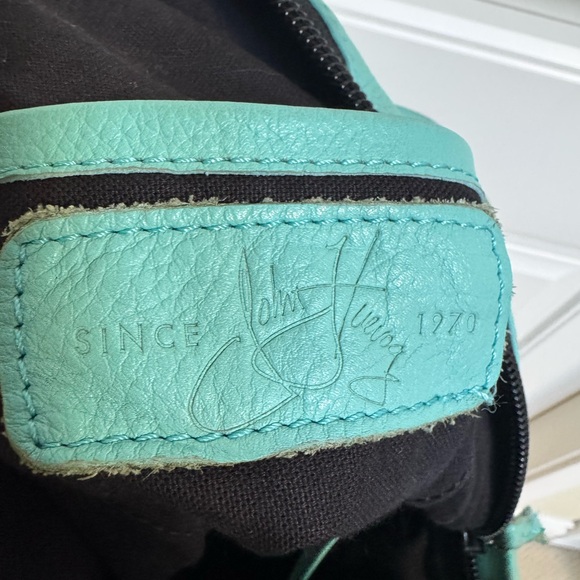 John Fluevog Rhiannon Traditional Backpack in Turquoise Leather 14” by 11” by 8” - Picture 8 of 15